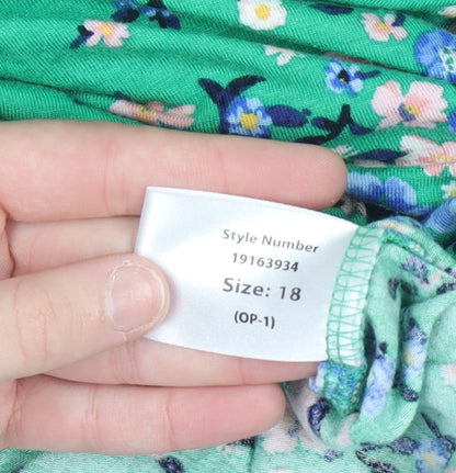 Roman Petite Green Floral Viscose 3/4 Sleeve Tunic Blouse Size 18
