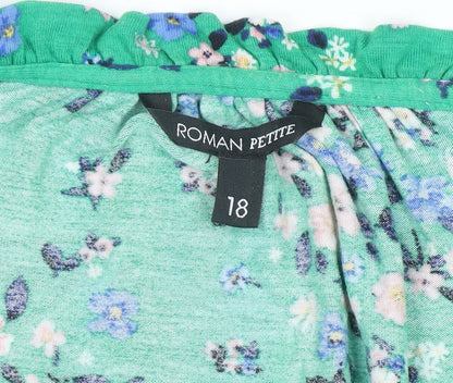 Roman Petite Green Floral Viscose 3/4 Sleeve Tunic Blouse Size 18