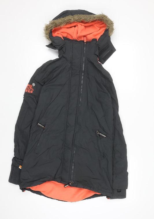 Superdry Men’s Black Parka Jacket Small Hooded Windproof Coat