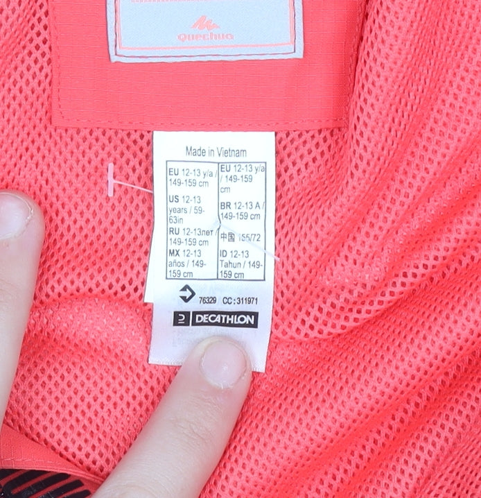 Quechua Girls Pink Waterproof Hooded Rain Coat Jacket 12-13 Years