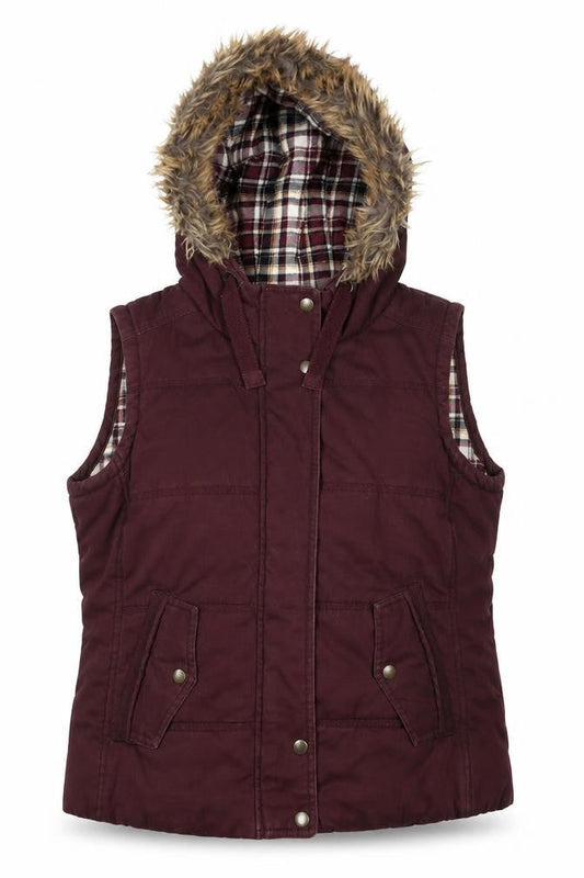 Marks & Spencer Women Brown Faux Fur Hooded Puffer Waistcoat Size 14