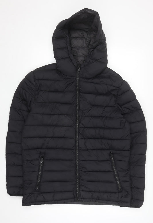 SoulCal & Co Mens Black Puffer Hooded Jacket Size M Regular Fit