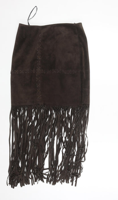 Third Millennium Women Brown Suede Fringe Long Skirt S Western Style