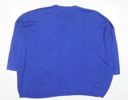 Haven Women Blue Cotton Flower Relaxed Pullover Jumper One Size