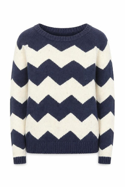 FatFace Women's Blue & Cream Chevron Knit Jumper Size 12