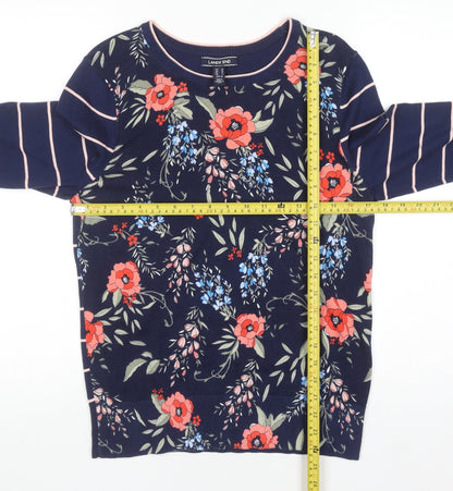 Lands' End Women's Blue Floral & Stripe Cotton Pullover Jumper L
