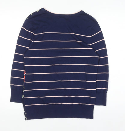 Lands' End Women's Blue Floral & Stripe Cotton Pullover Jumper L