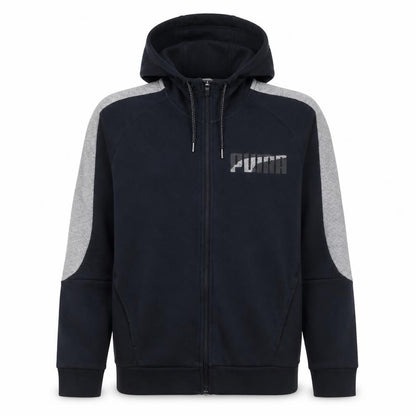 Front view of Puma Men’s Black Full Zip Hoodie M Sports Fleece Sweatshirt