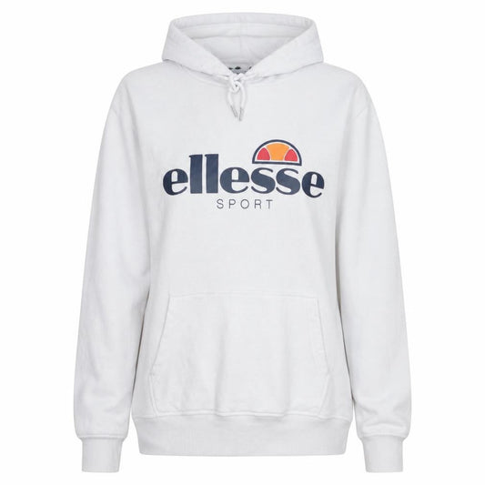 Front view of Ellesse Women White Hoodie UK 12 Pullover Cotton Blend Casual