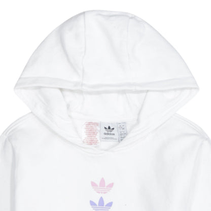 adidas Girls White 12-13 Years Pullover Hoodie with Logo Print