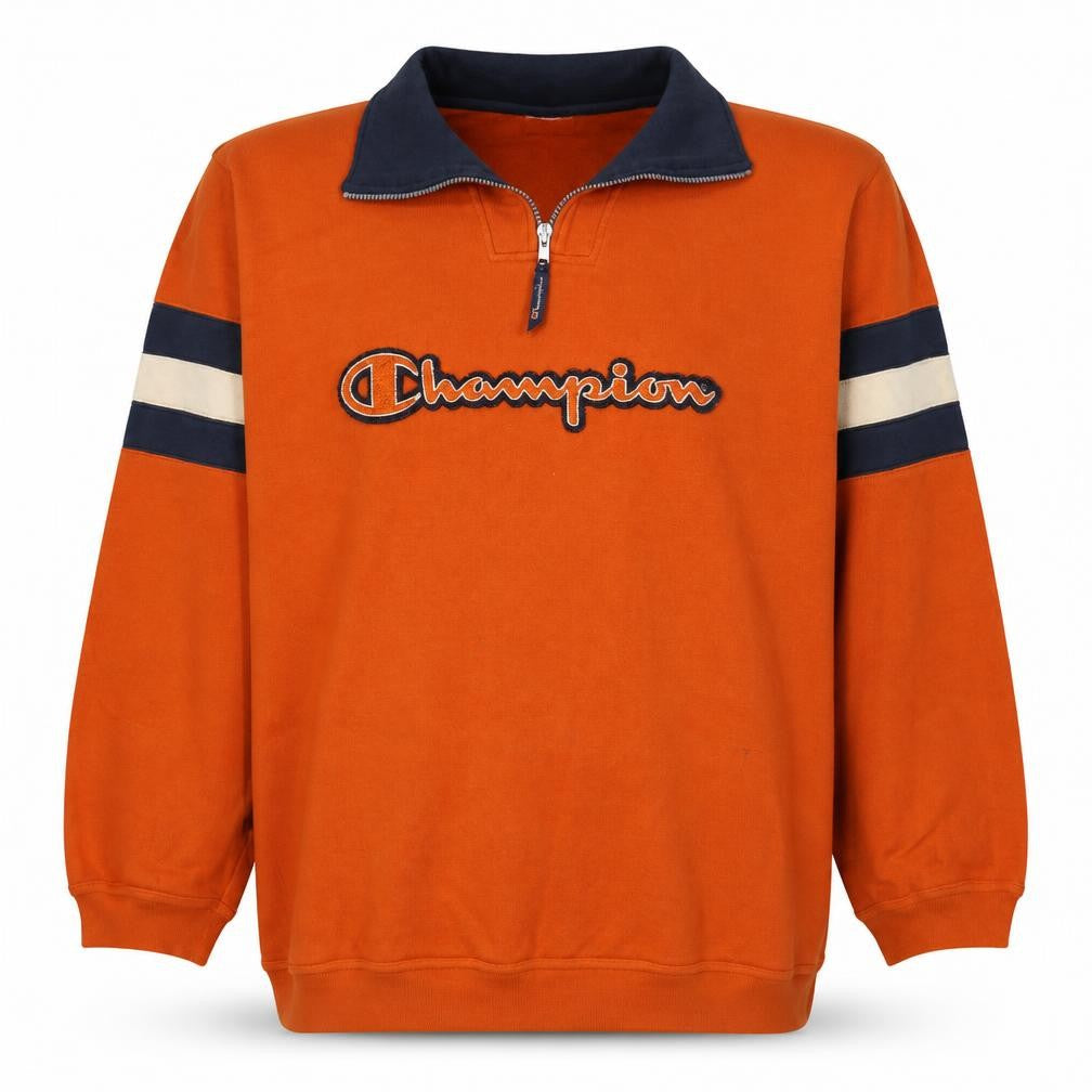 Mens UK Size M Champion Orange 1/2 Zip Sweatshirt