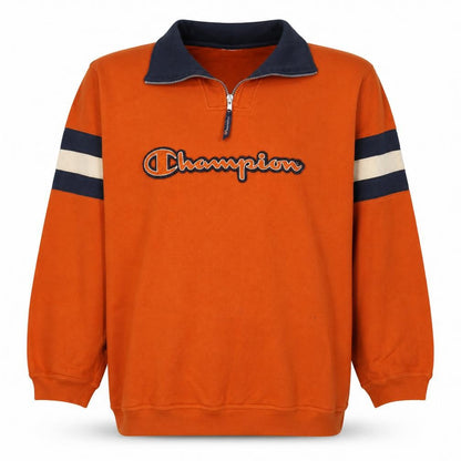 Mens UK Size M Champion Orange 1/2 Zip Sweatshirt