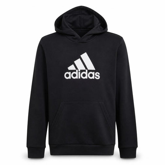 Front view of Adidas boys’ black pullover hoodie 15-16 years logo sportswear