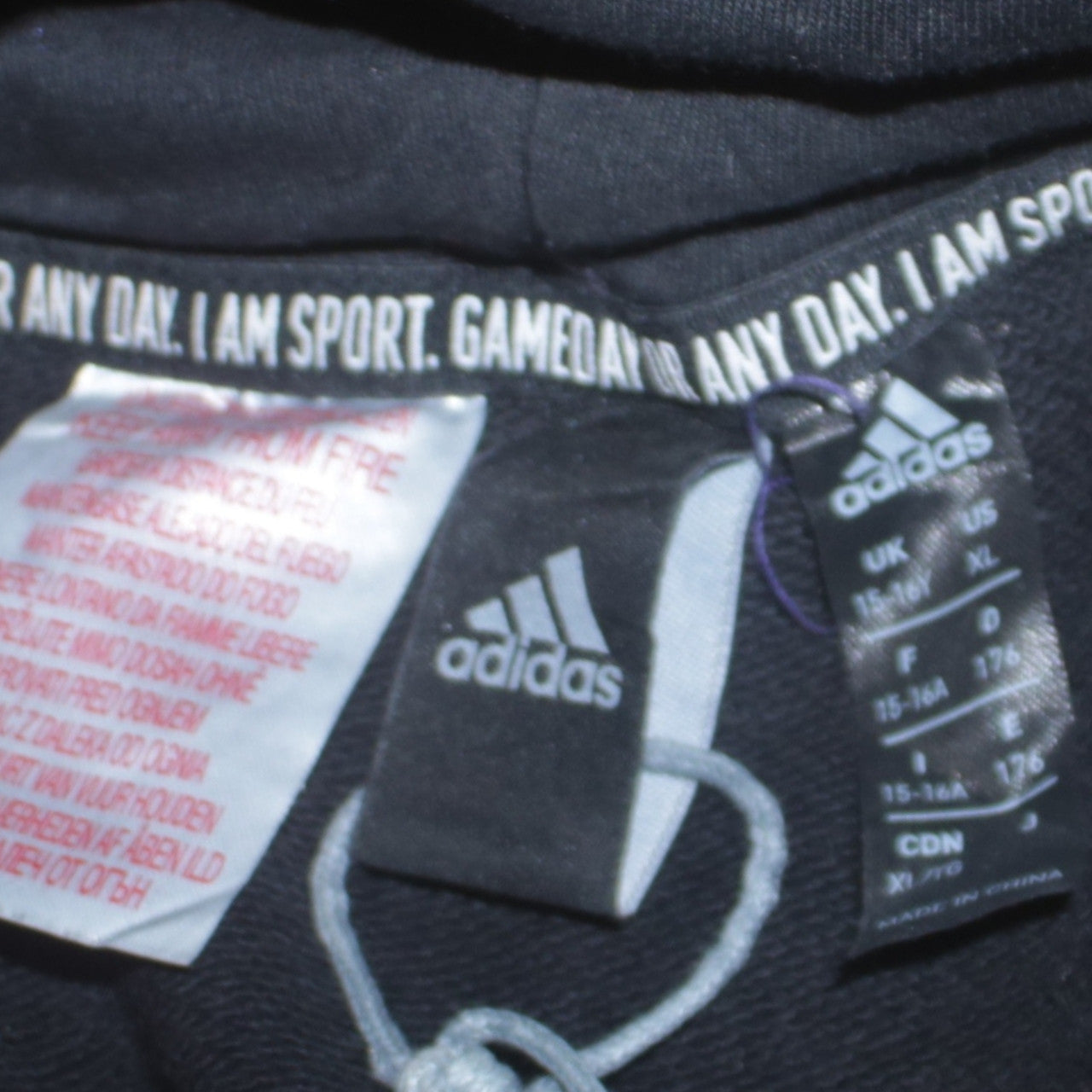 Adidas Boys Black Pullover Hoodie 15-16 Years Logo Sportswear