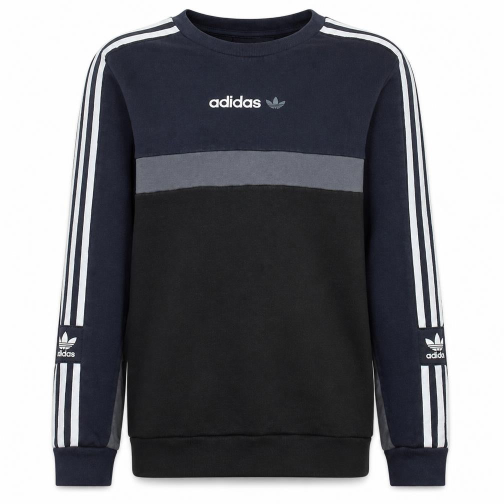 Front view of Adidas boys’ navy black colourblock sweatshirt xl 15-16 years long sleeve