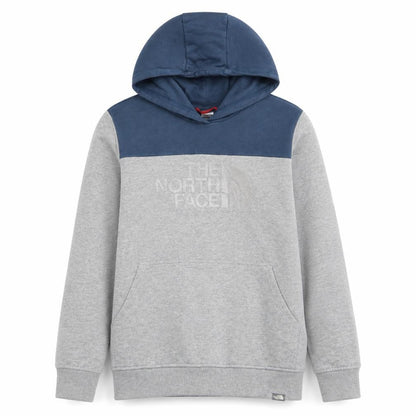 The North Face Boys Grey & Blue Pullover Hoodie Youth Large Logo Sweatshirt