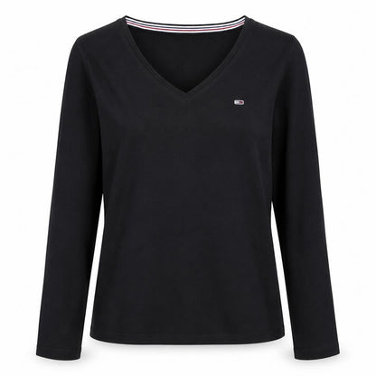 Tommy Jeans Womens Black Long Sleeve V-Neck Cotton T-Shirt L