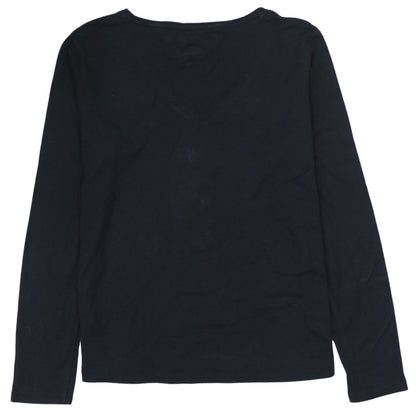 Tommy Jeans Womens Black Long Sleeve V-Neck Cotton T-Shirt L