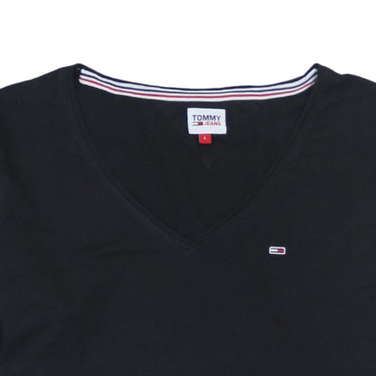 Tommy Jeans Womens Black Long Sleeve V-Neck Cotton T-Shirt L