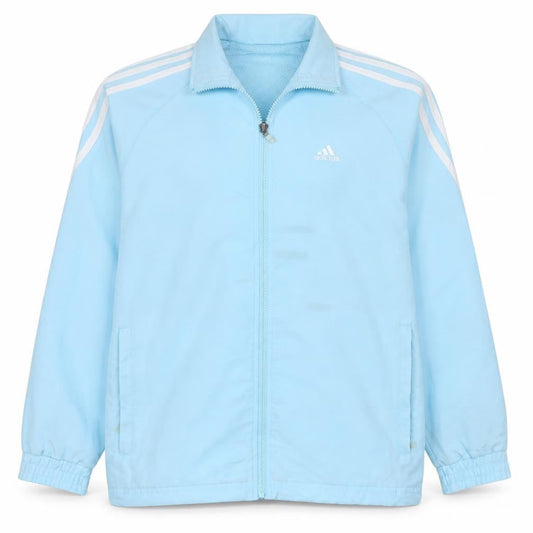 Front view of Adidas boys’ blue track jacket, size 10, years full zip sportswear