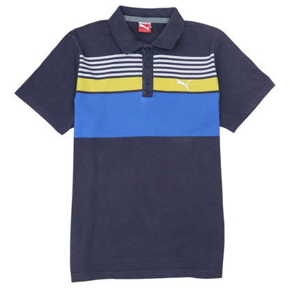 Puma Men's Blue Striped Cotton Polo Shirt Size L