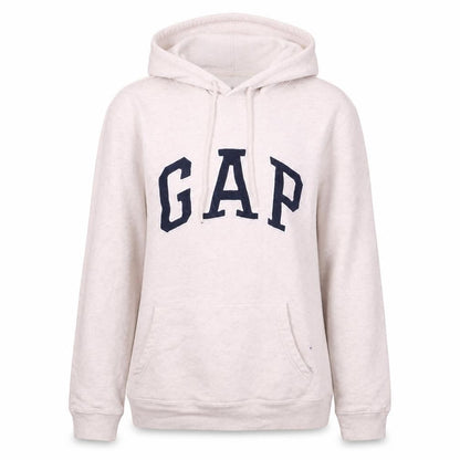 Gap Women's Beige Pullover Hoodie Medium Logo Casual Sweatshirt