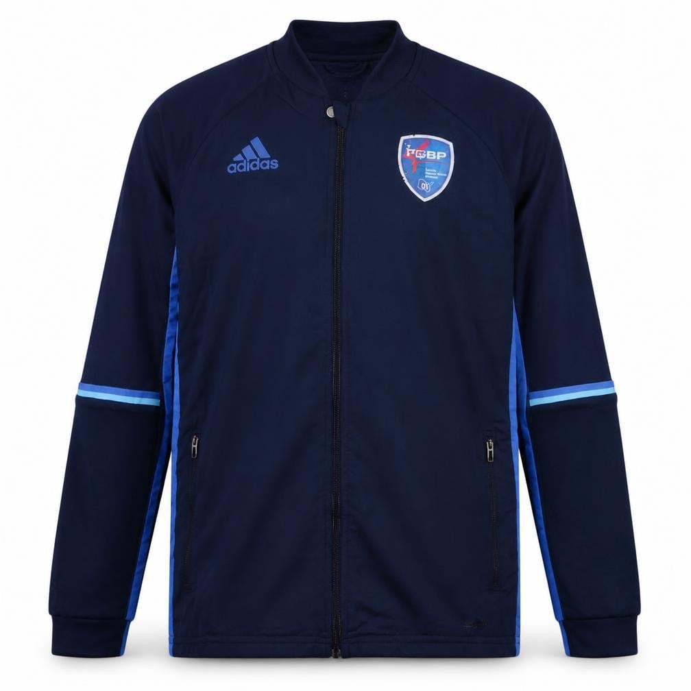 Front view of Adidas boys’ blue full zip hoodie sweatshirt 13-14 years football climacool