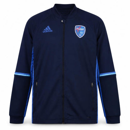 Front view of Adidas boys’ blue full zip hoodie sweatshirt 13-14 years football climacool