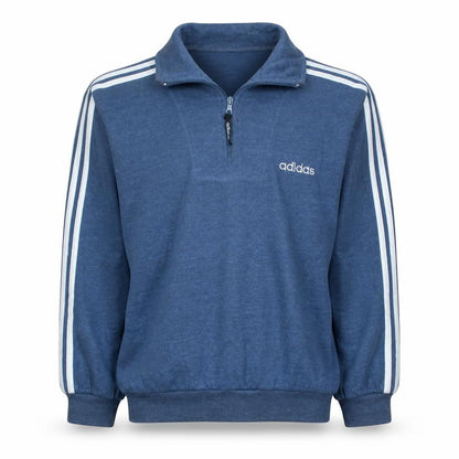 Front view of Adidas Men’s Blue 1/2 Zip Sweatshirt XS Vintage Sportswear