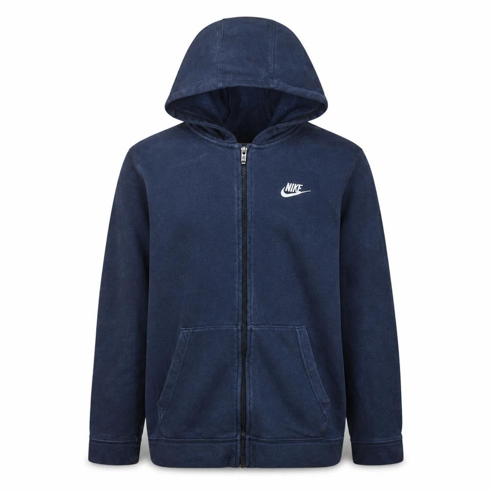 Front view of Nike boys’ navy blue full zip hoodie xl 158-170cm cotton blend