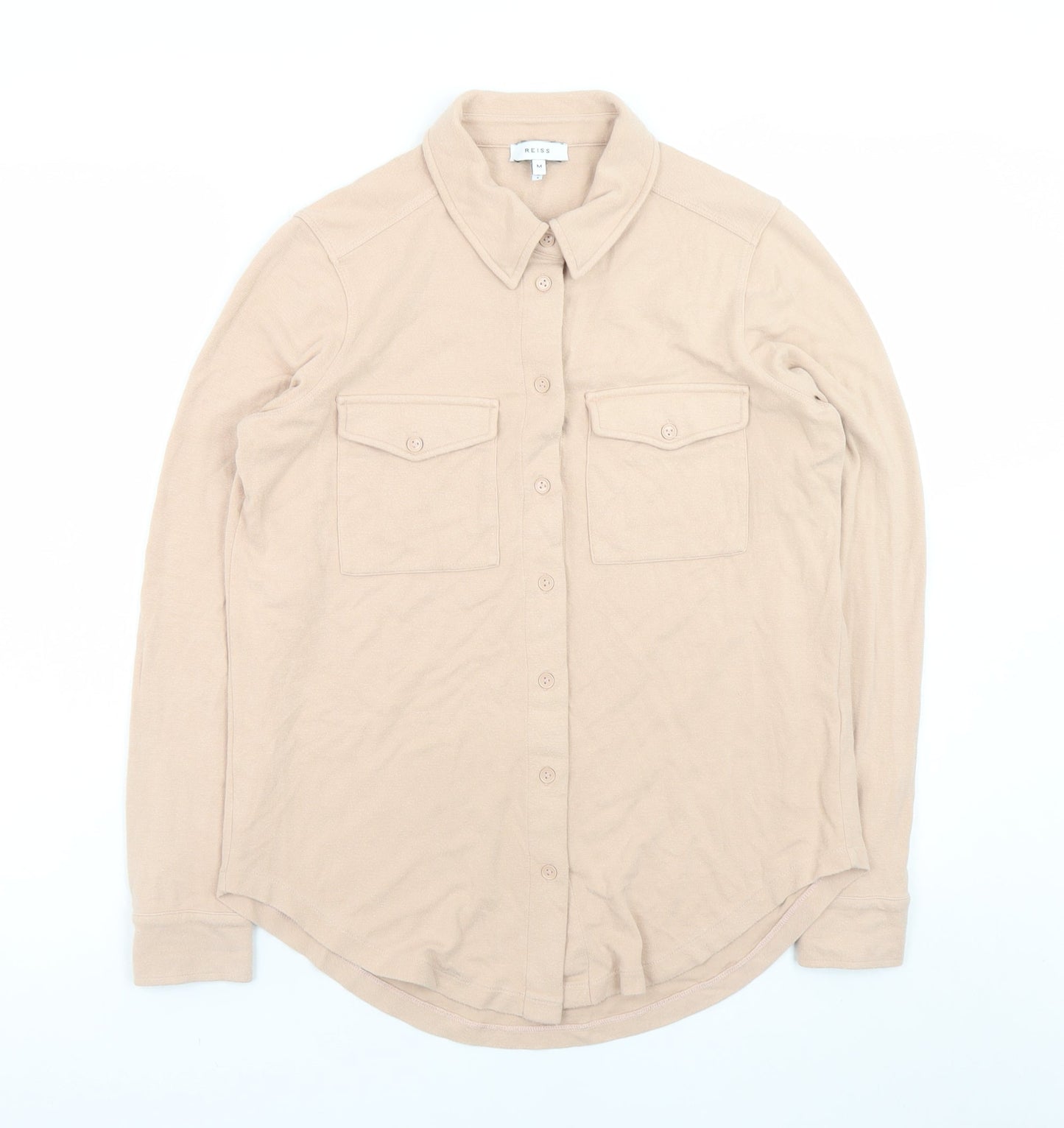 Womens UK Size M Reiss Beige Basic Button-Up