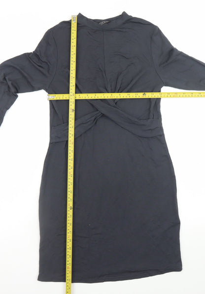 Topshop Women’s Black Size 12 Bodycon Long Sleeve Knee Length Dress