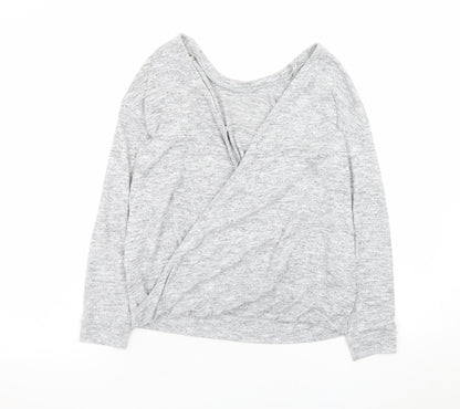 Miss Selfridge Women's Grey Wrap Jersey Long Sleeve Top Size 6