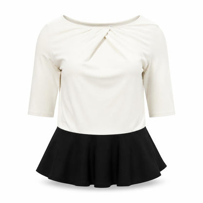 Karen Millen Women White Black Peplum Blouse Size 6 Viscose Stretch