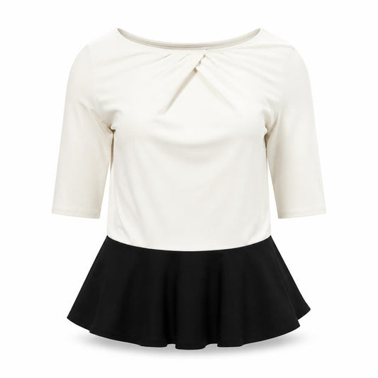 Karen Millen Women White Black Peplum Blouse Size 6 Viscose Stretch