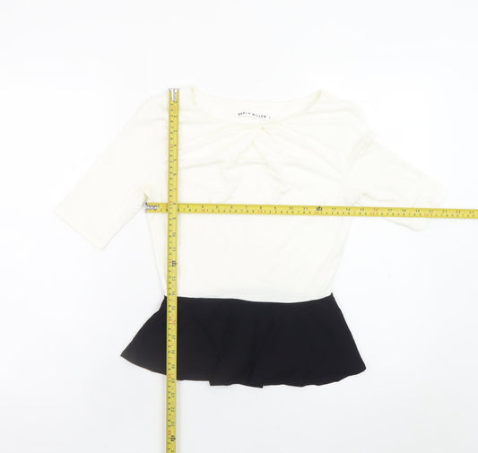 Karen Millen Women White Black Peplum Blouse Size 6 Viscose Stretch