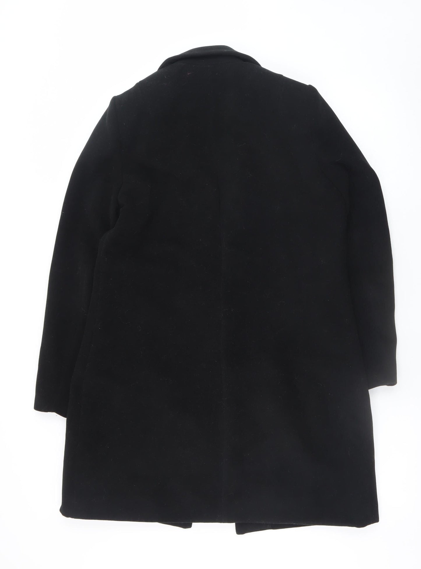 Boohoo Women’s Black Double Breasted Coat UK 12 Gold Button Smart Long