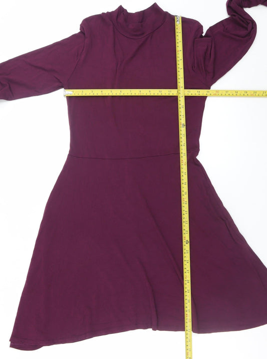 Boohoo Women's Purple Size 14 Fit & Flare High Neck Long Sleeve Dress
