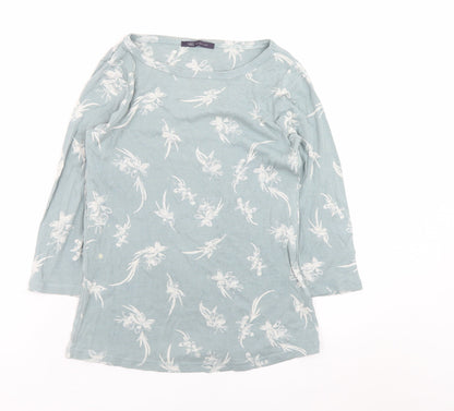 Marks and Spencer Women's Blue Floral 3/4 Sleeve Cotton T-Shirt Size 12