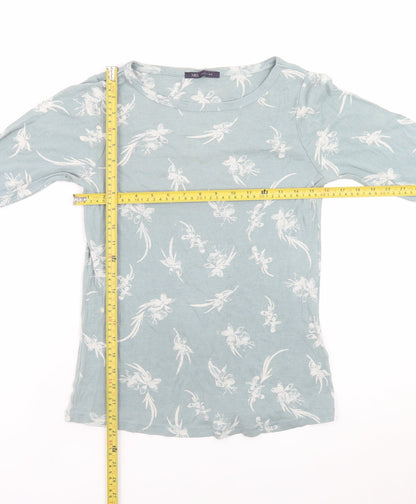 Marks and Spencer Women's Blue Floral 3/4 Sleeve Cotton T-Shirt Size 12