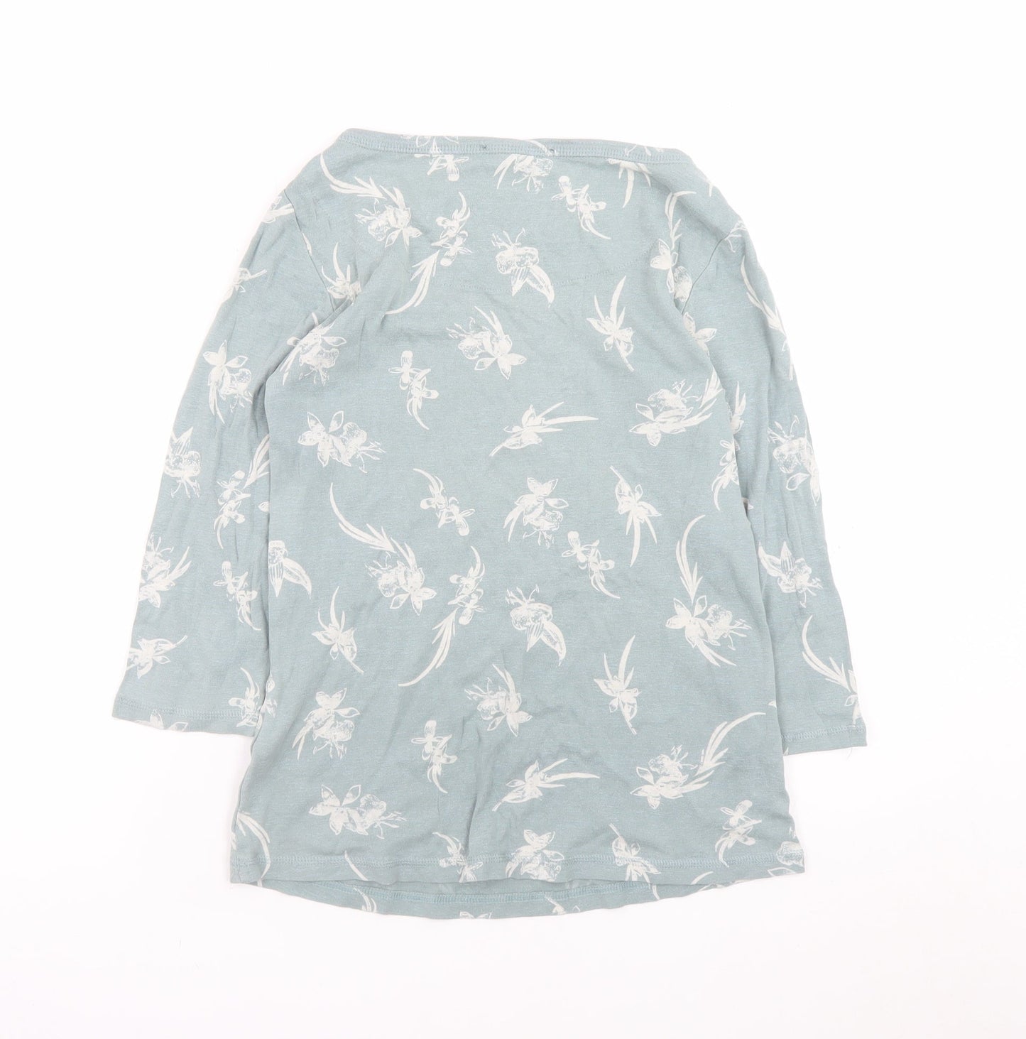 Marks and Spencer Women's Blue Floral 3/4 Sleeve Cotton T-Shirt Size 12