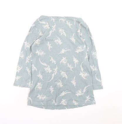 Marks and Spencer Women's Blue Floral 3/4 Sleeve Cotton T-Shirt Size 12