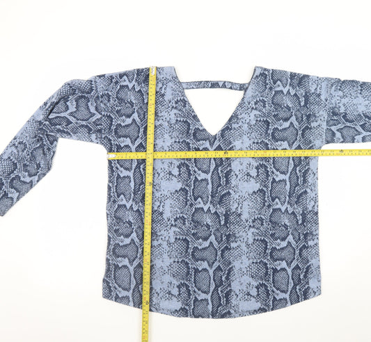 Next Women Blue Animal Print V-Neck Long Sleeve Blouse Size 14