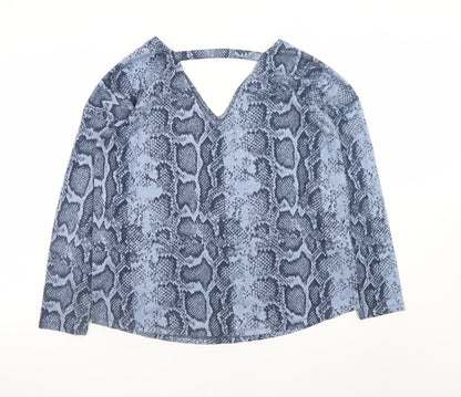 Next Women Blue Animal Print V-Neck Long Sleeve Blouse Size 14