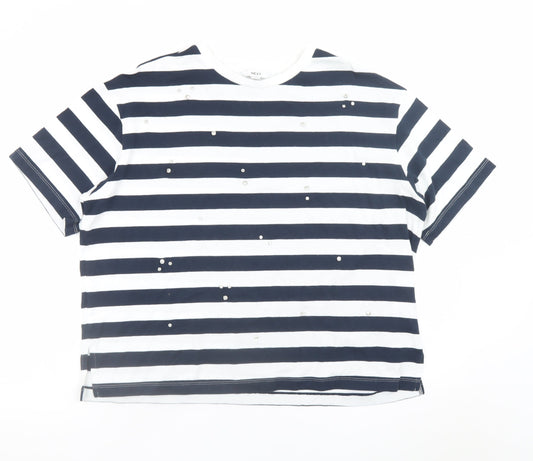 Next Womens Blue White Striped Sequin Cotton T-Shirt Size 16