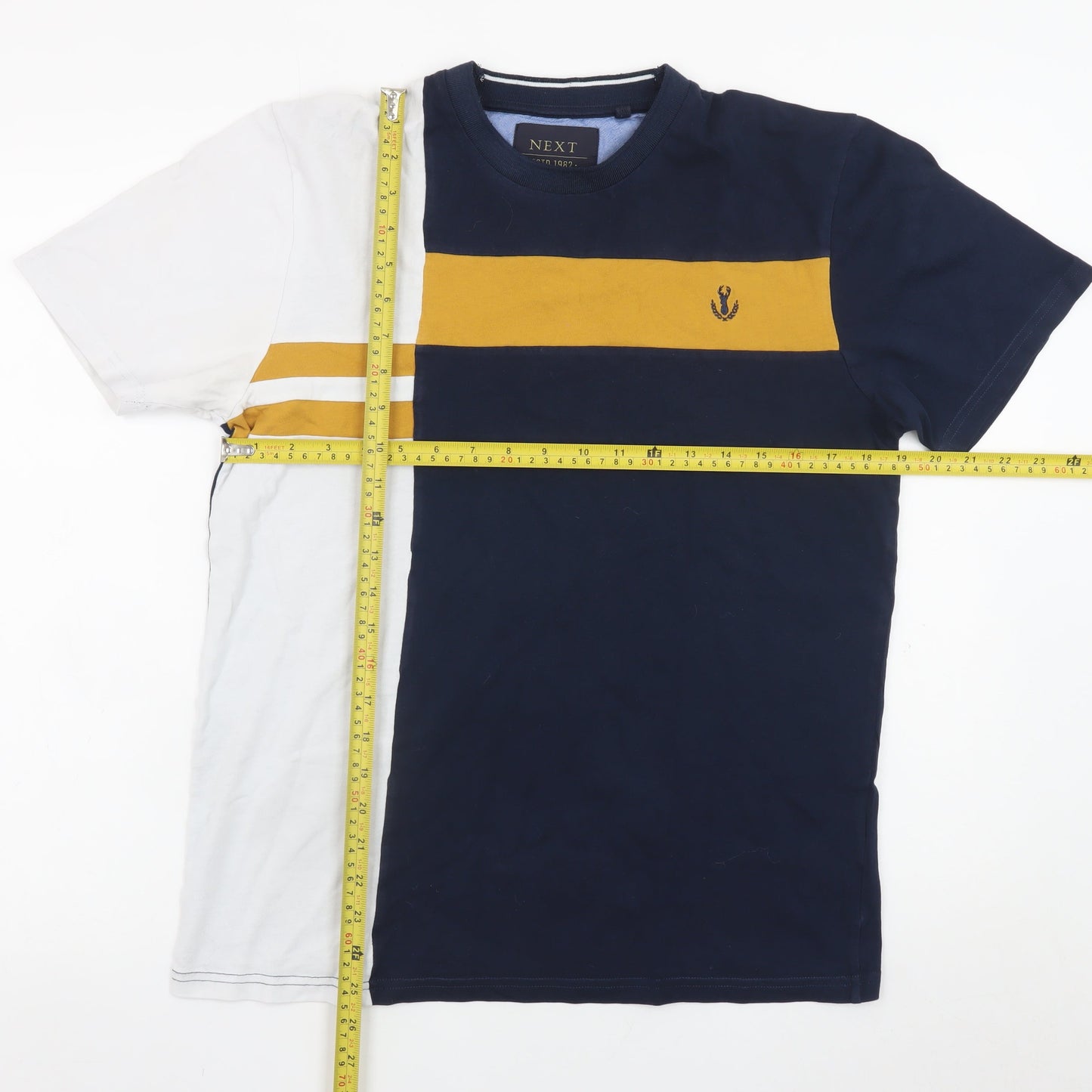 Next Men's Navy and White Colourblock Crew Neck Cotton T-Shirt M