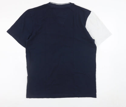 Next Men's Navy and White Colourblock Crew Neck Cotton T-Shirt M