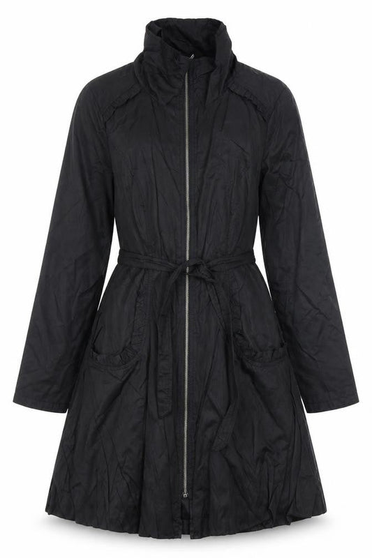Wallis Women’s Black Long Trench Coat Size 14 Belted Zip Cotton Blend