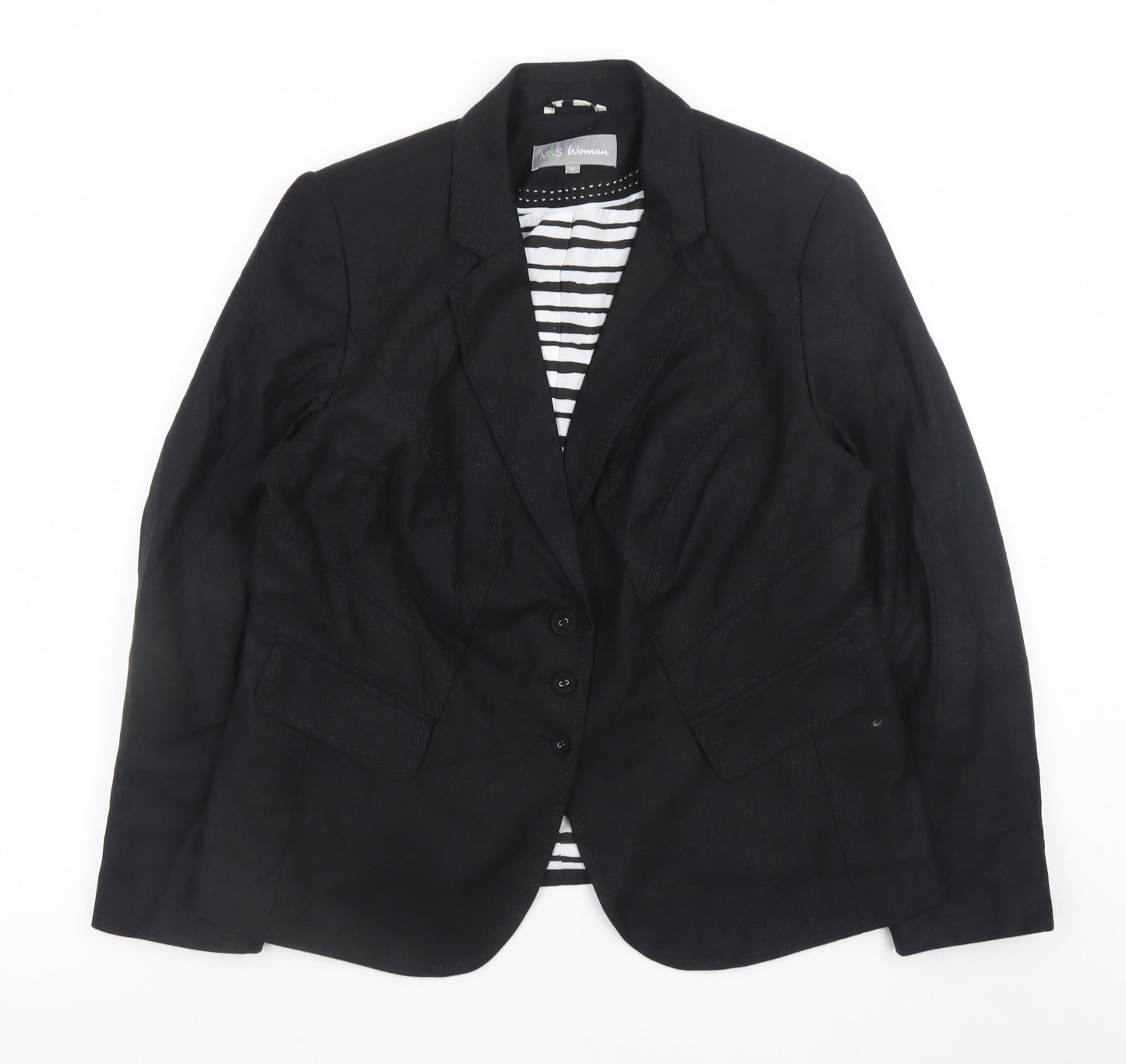 Marks and Spencer Women Black Linen Blend Blazer UK 18 Classic