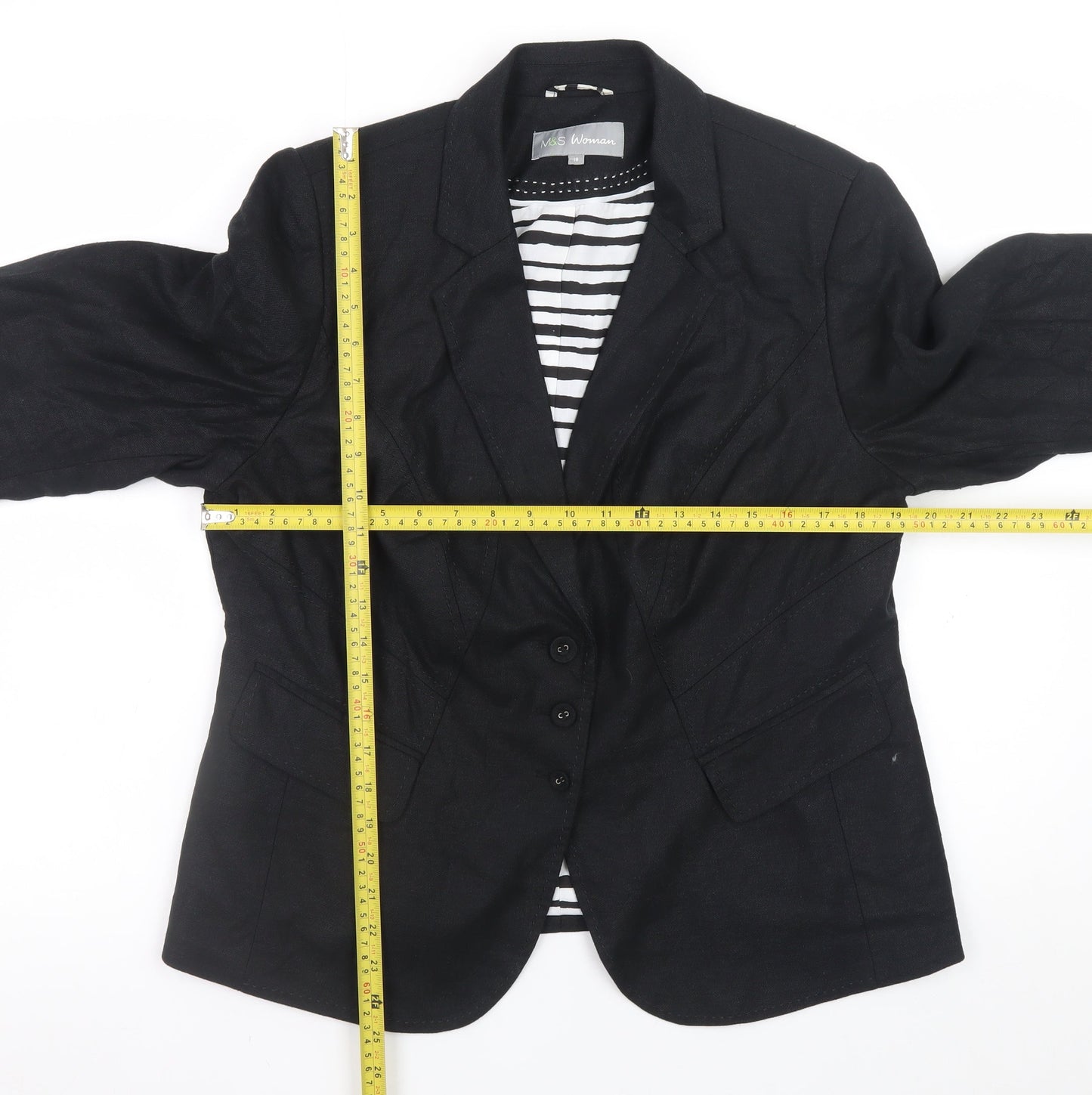 Marks and Spencer Women Black Linen Blend Blazer UK 18 Classic